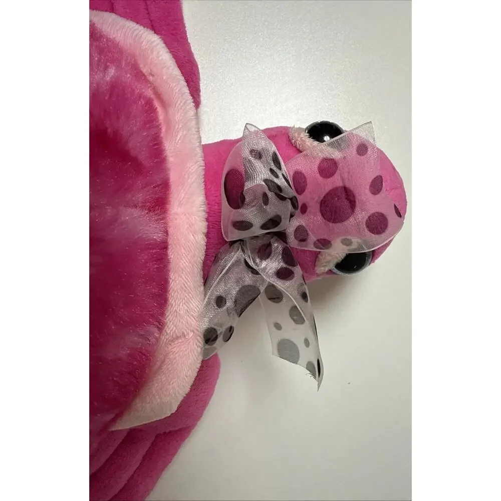 Vintage 1994 The Petting Zoo Pink Sea Turtle Plush w/ Polka Dot Bow 12”
